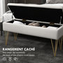 Voir la diapositive 5 : HOMCOM Banquette coffre de rangement 2 en 1 design art déco - piètement épingle acier doré tissu crème