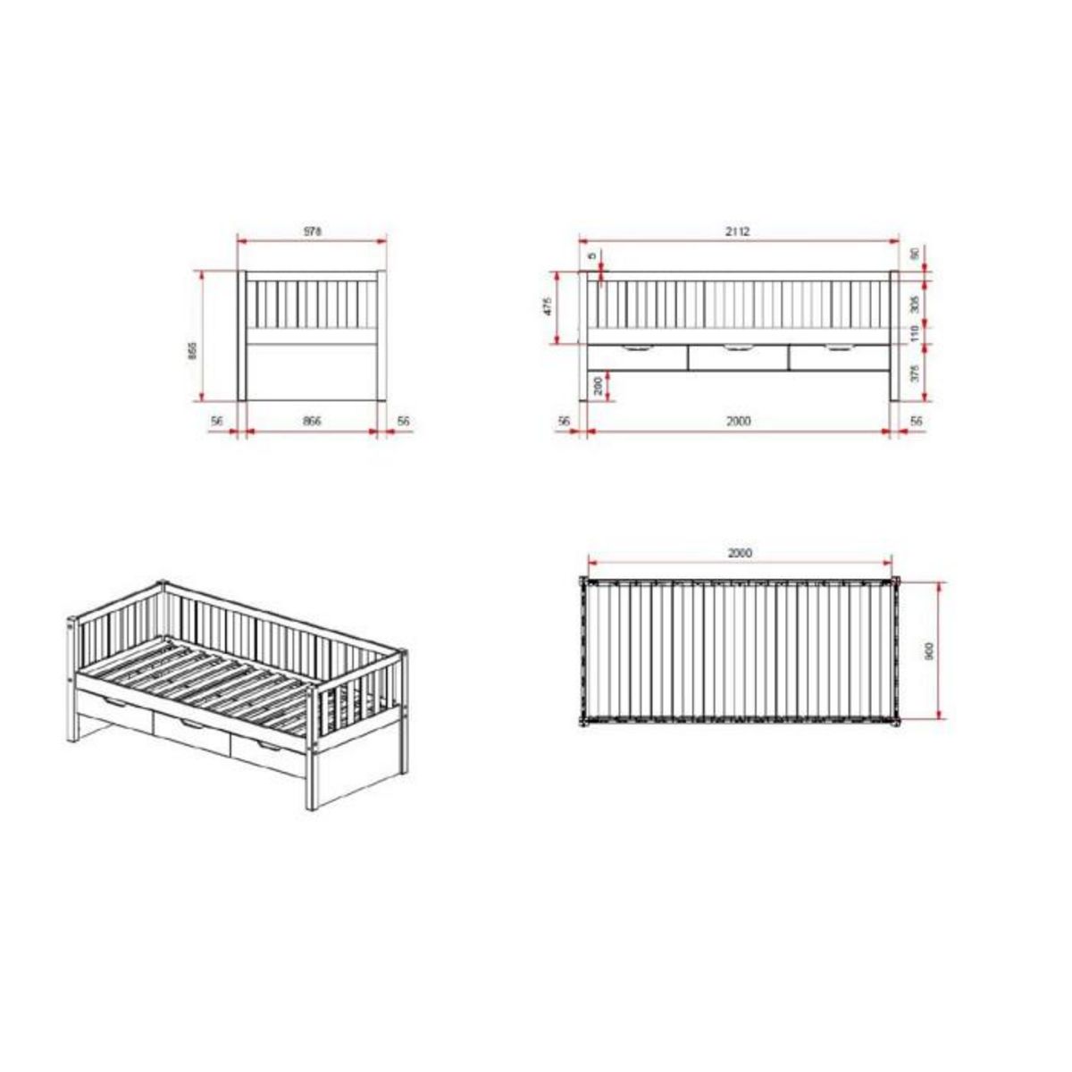 Paris Prix Lit Capitaine Enfant & 3 Tiroirs  Fritz  90x200cm Blanc
