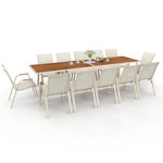 ID MARKET Salon de jardin NOUMEA table extensible 135/270 CM plateau verre trempé effet bois et 12 chaises empilables beige et bois