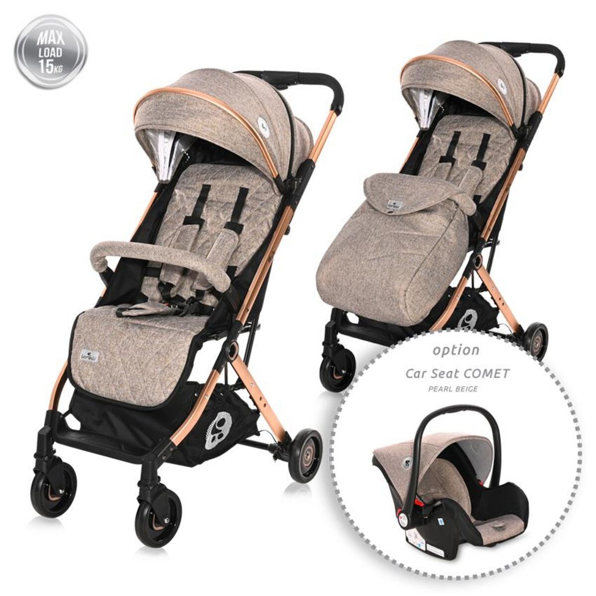 Bebelissimo - poussette combinée trio 3 en 1 - siège auto 0m - nacelle -  dès la naissance - jusqu'à 22kg - nicea - gris gris Lorelli