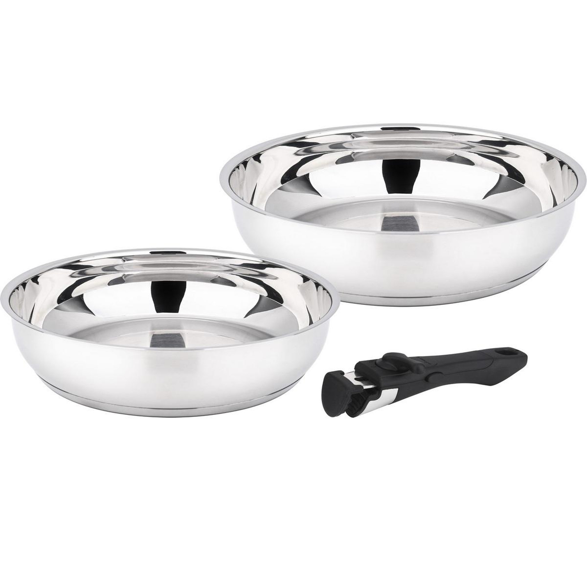 Voir la diapositive 2 : BAUMALU Lot de 2 poêles inox 24 et 28 cm + poignée - 341960