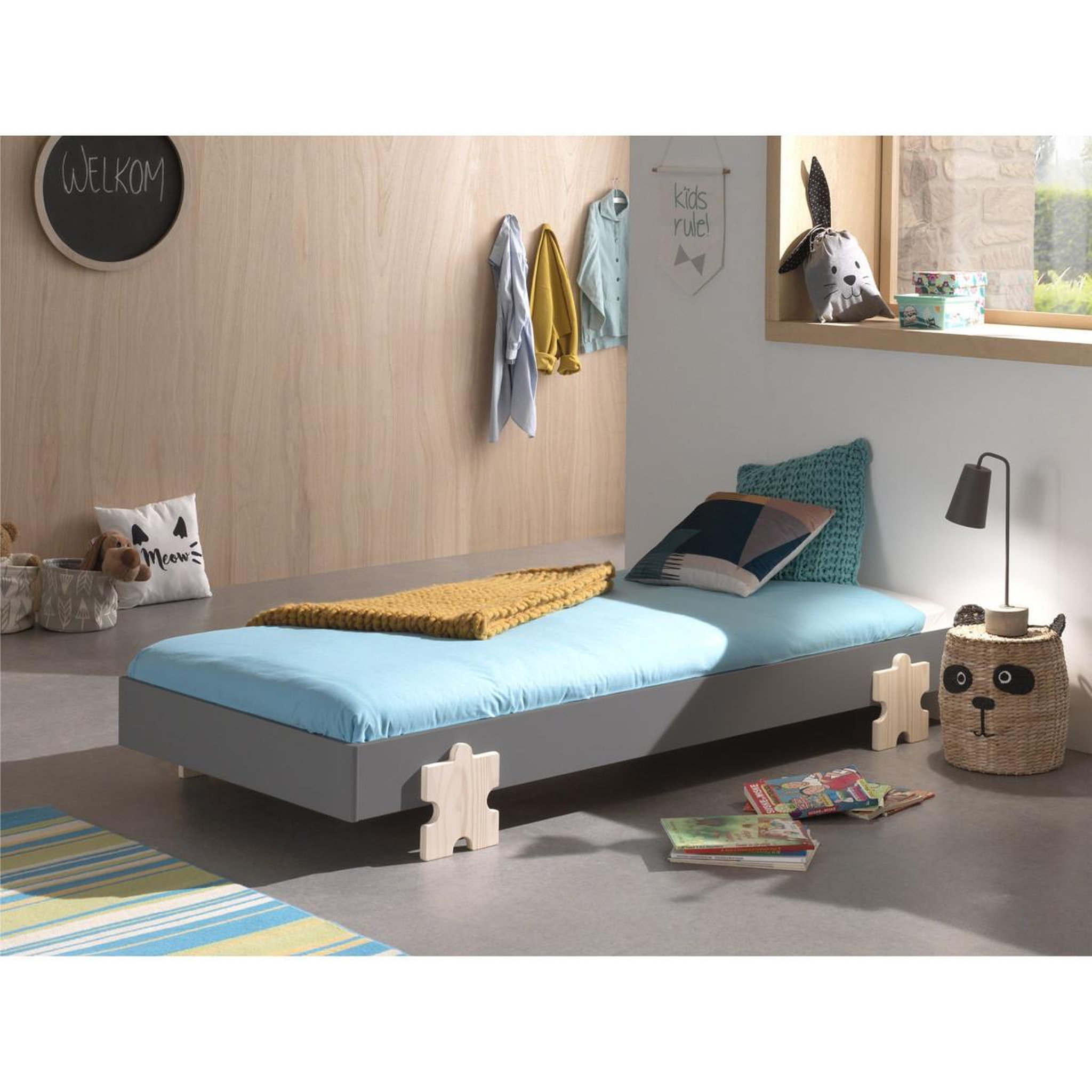 Voir la diapositive 3 : Paris Prix Lit enfant en bois  modulo puzzle  90x200cm gris