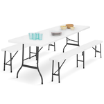 ID MARKET Table pliante d'appoint portable 180 CM et 2 bancs pliables pour camping ou réception