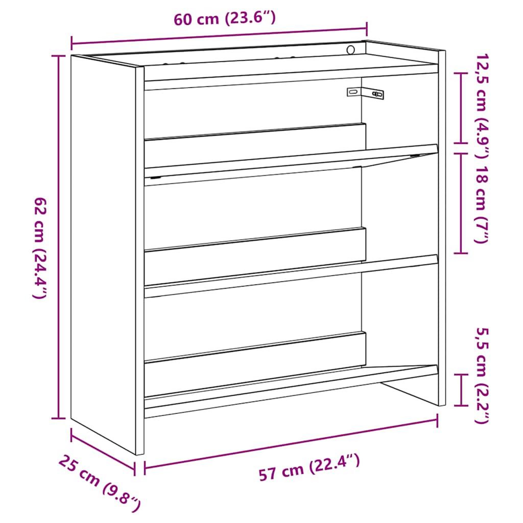 Voir la diapositive 6 : VIDAXL Etagere a chaussures chene fume 60x25x62 cm bois d'ingenierie