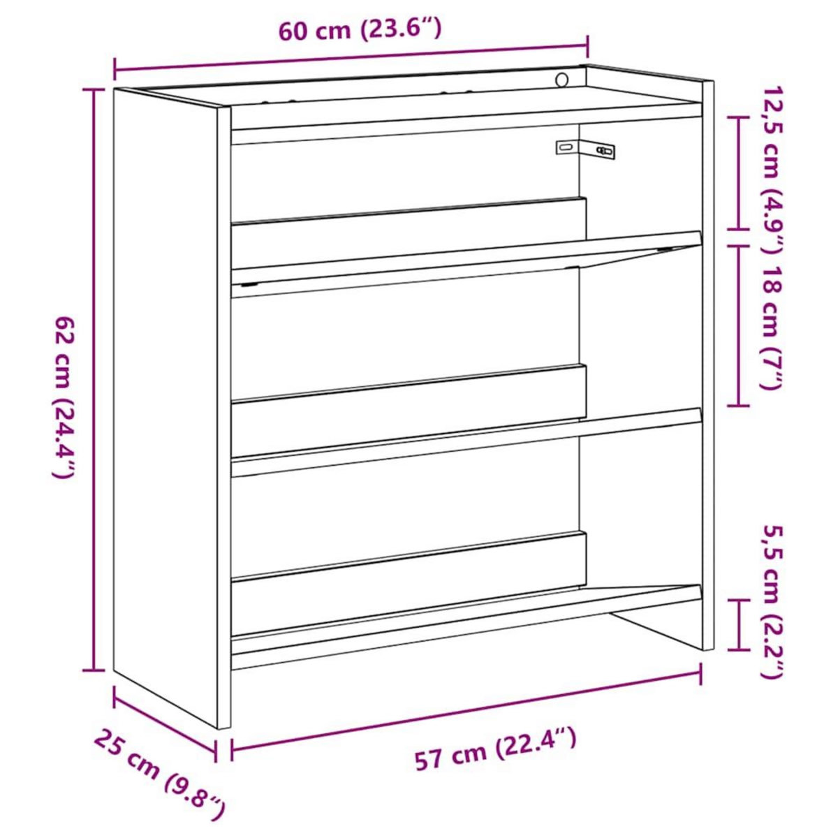 VIDAXL Etagere a chaussures chene fume 60x25x62 cm bois d'ingenierie