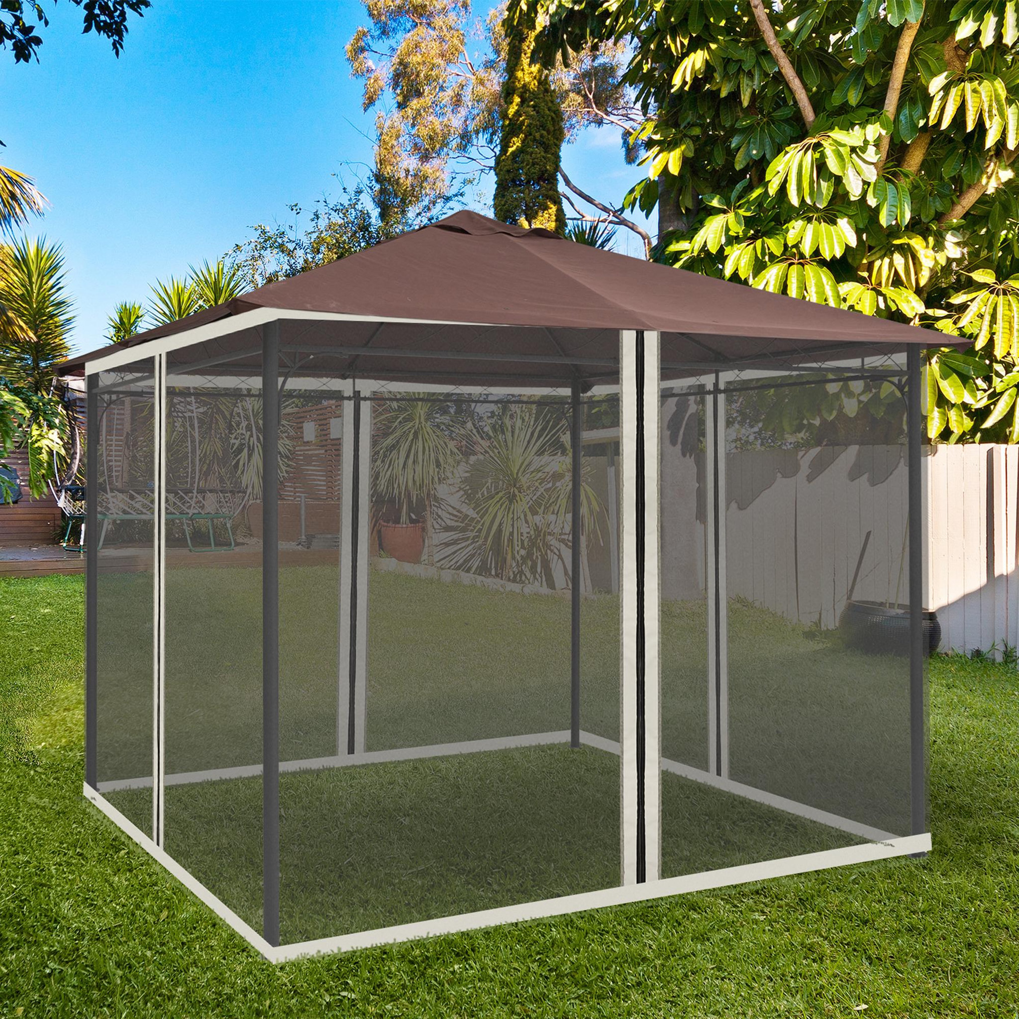 Voir la diapositive 2 : OUTSUNNY Moustiquaires pour tonnelle barnum pavillon de jardin 3 x 3 m - lot de 4 moustiquaires zippées + crochets d'attaches - polyester nylon