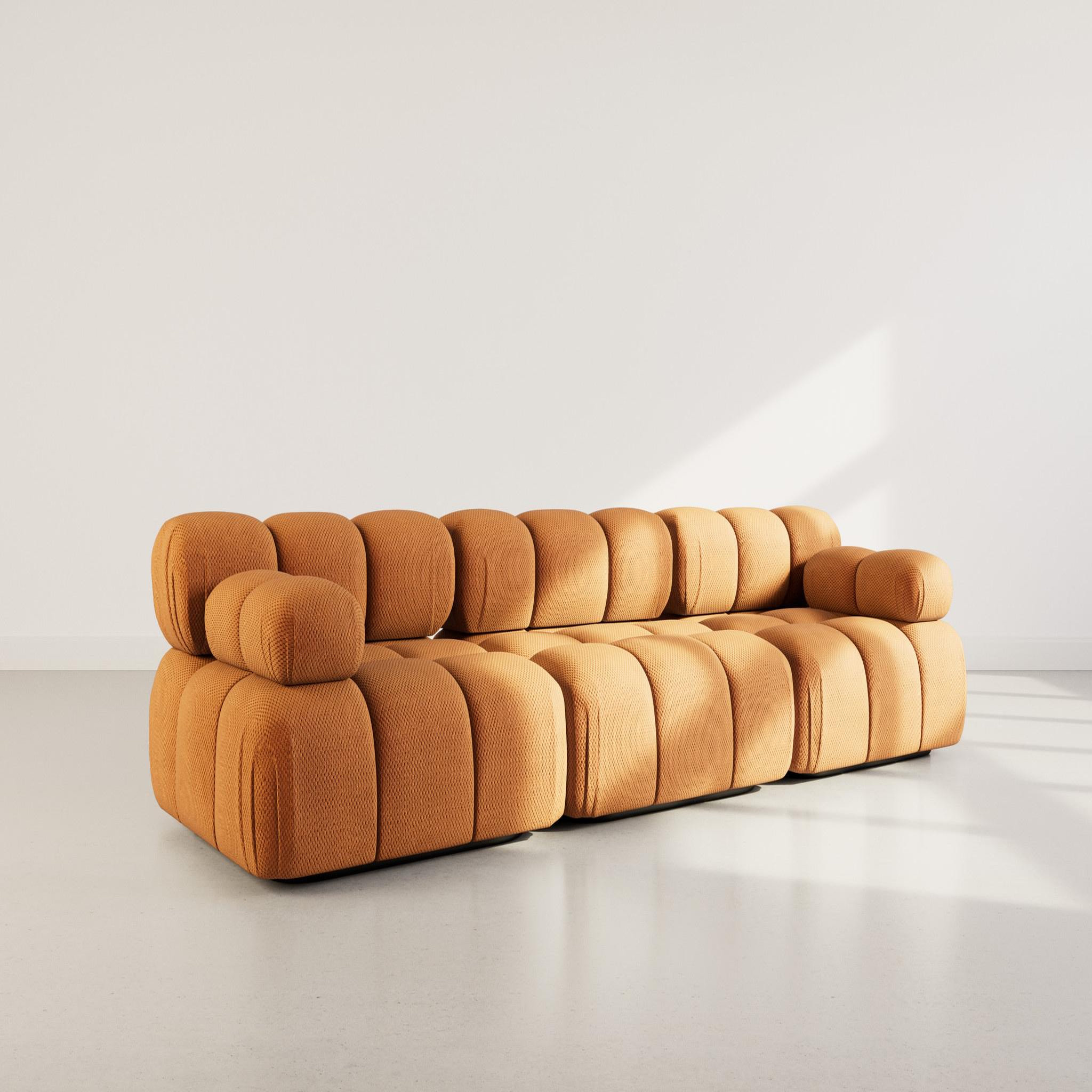 LISA DESIGN Ruby - canapé droit modulable 3 places en velours texturé. Coloris disponibles : Orange
