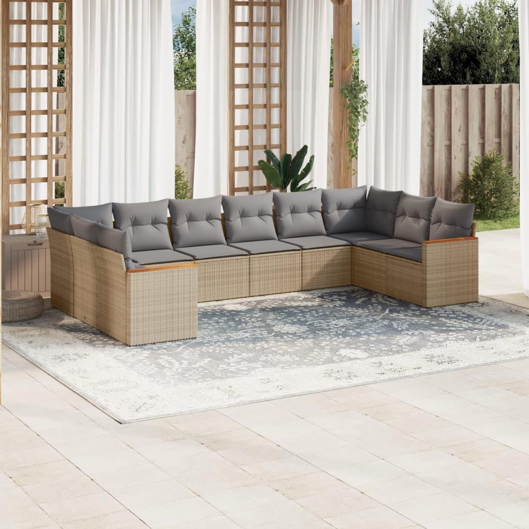 VIDAXL Salon de jardin et coussins 10 pcs melange beige resine tressee