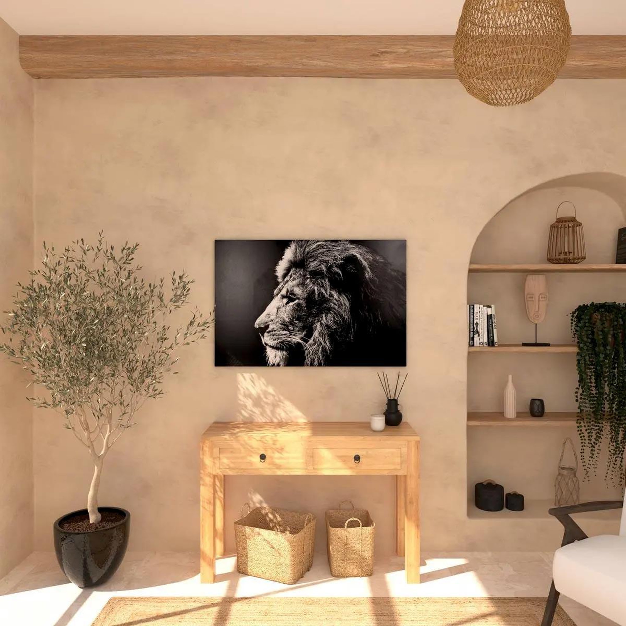 Voir la diapositive 3 : ATMOSPHERA Toile imprimée  lion  78x118cm noir & blanc