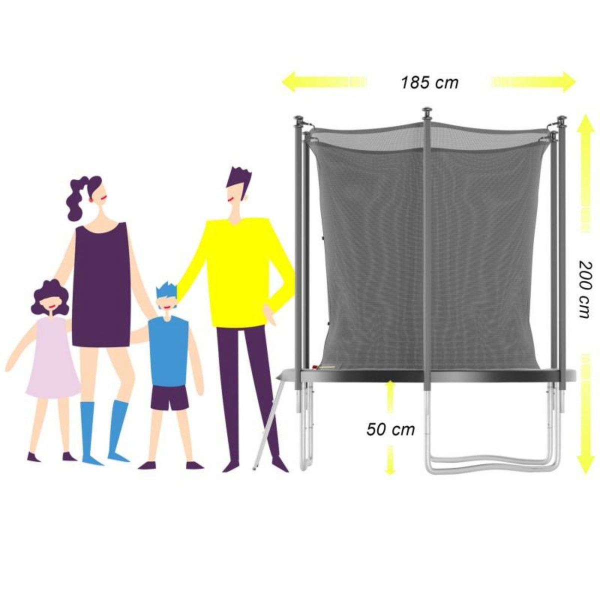 JUMP4FUN Trampoline de jardin ø185 cm / 6FT avec Filet intérieur, Matelas de protection et Echelle