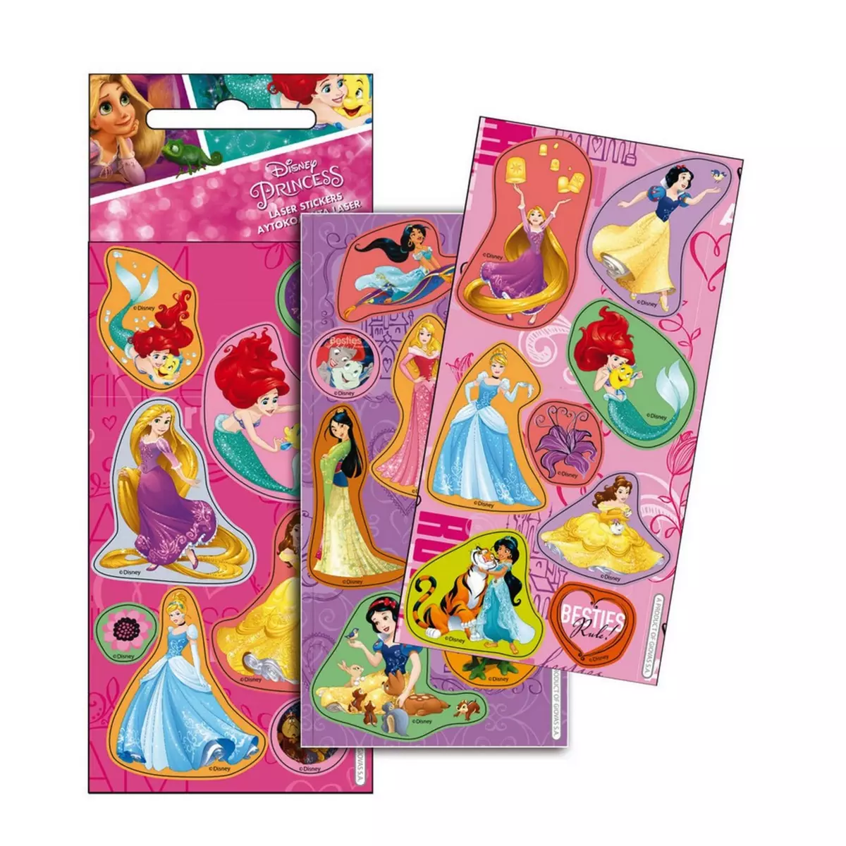 DISNEY Lot 3 planche de Stickers Princesse Autocollant 12 x 6 cm NEW
