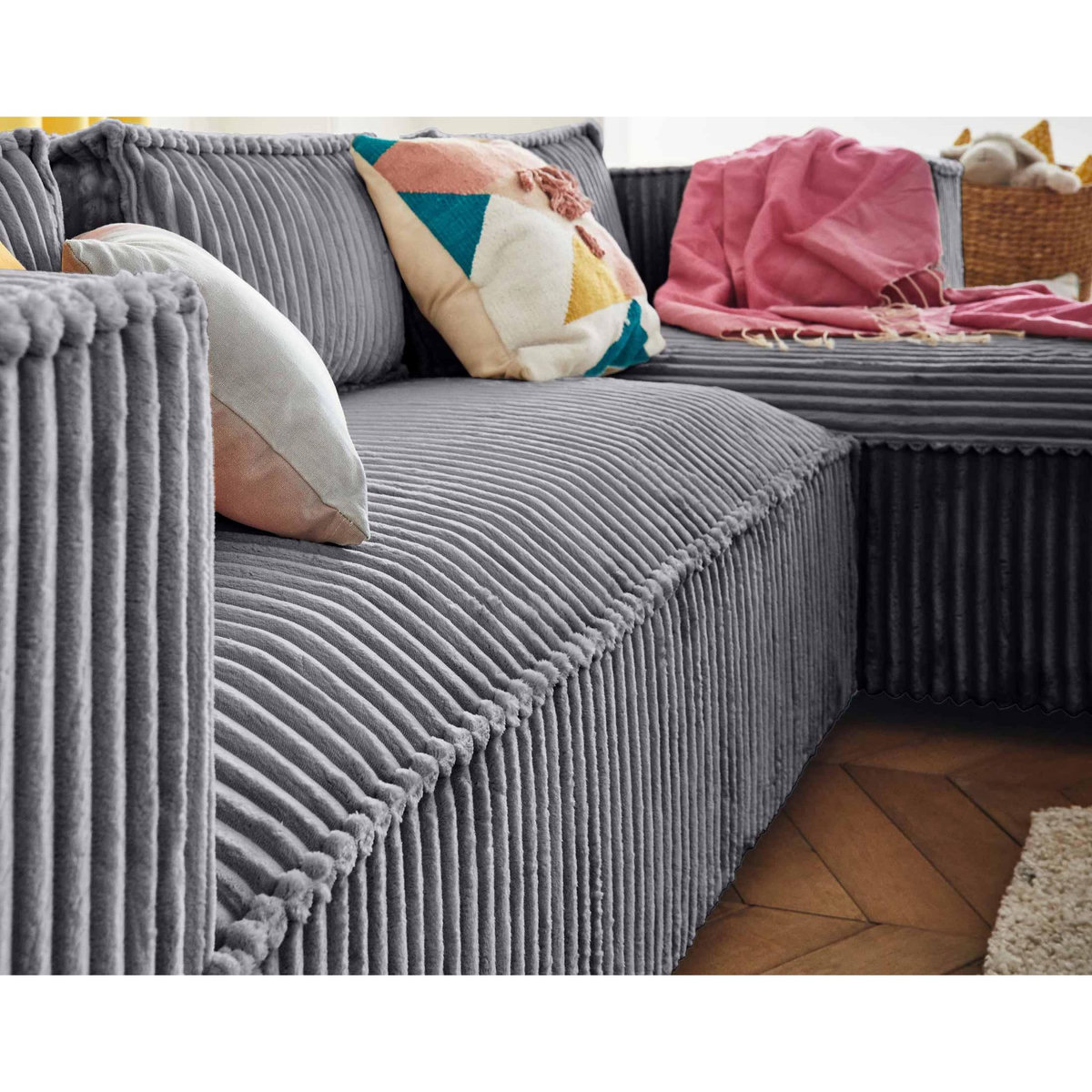 LISA DESIGN Stella - canapé d'angle droit - 4 places - en velours côtelé grosses côtes