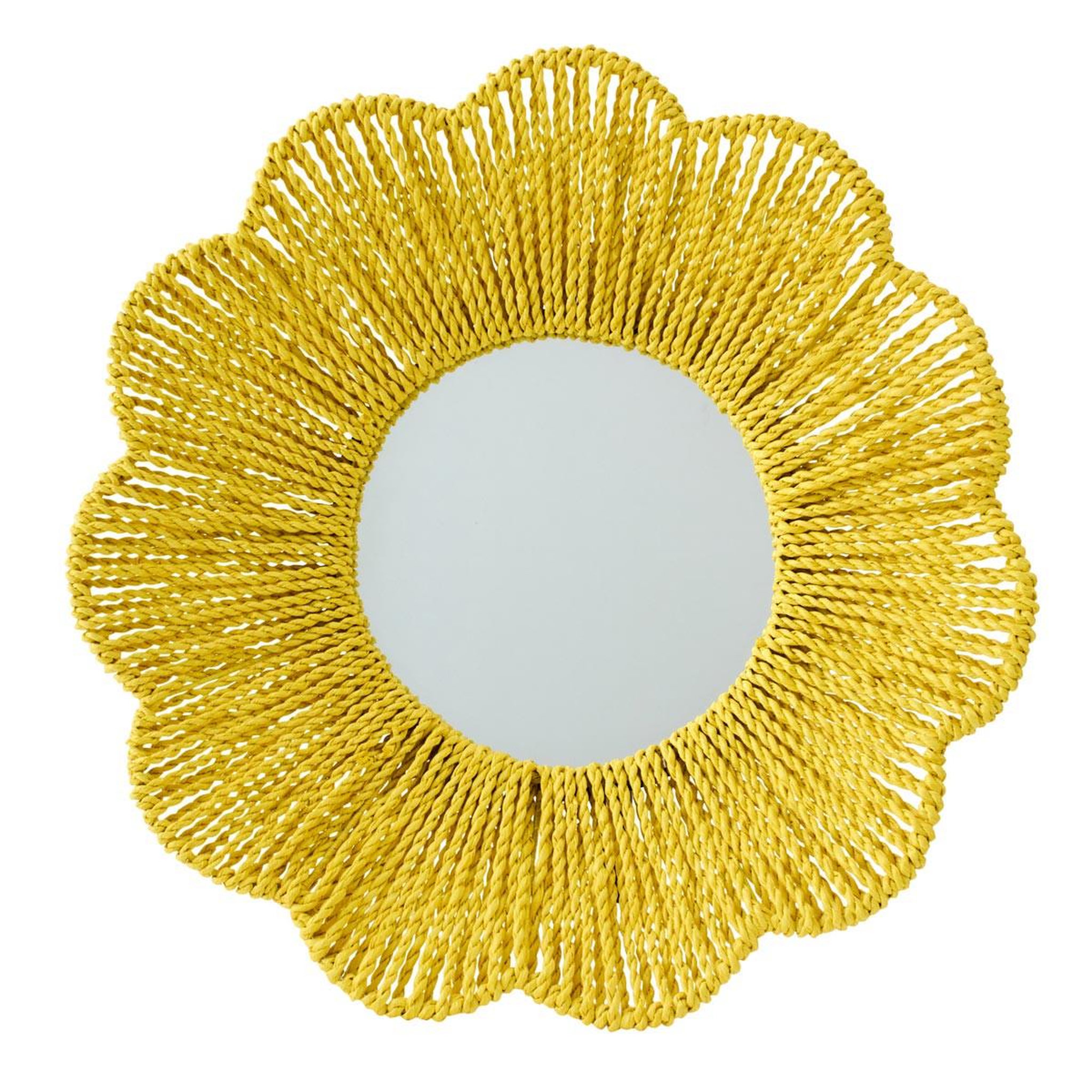 J-LINE Miroir Mural en Raphia  Fleur  50cm Jaune