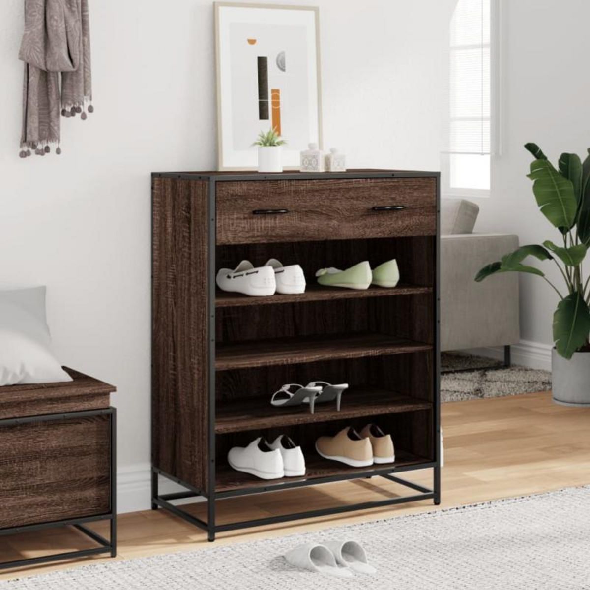 VIDAXL Meuble à chaussures chêne marron bois d ingénierie et métal