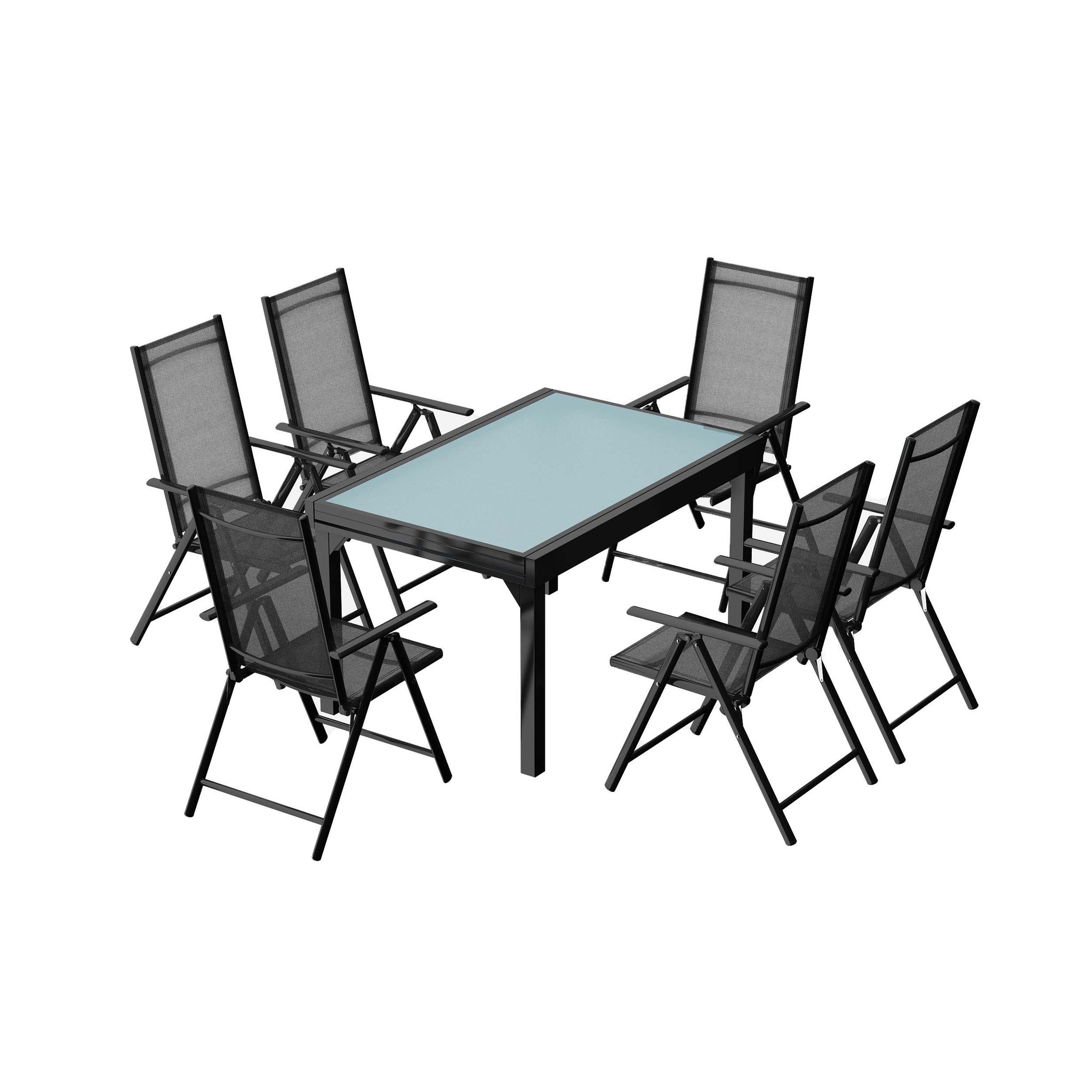 CONCEPT USINE Table de jardin extensible et 6 fauteuils en alu et toile PVC BRESCIA