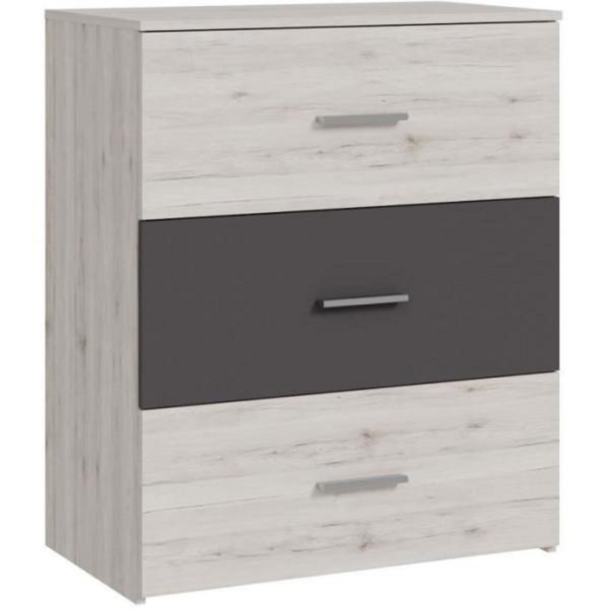 MARKET24 Commode - ADRIA - 3 tiroirs - Chene cendré / Gris uni - L75x P41 x 90 cm