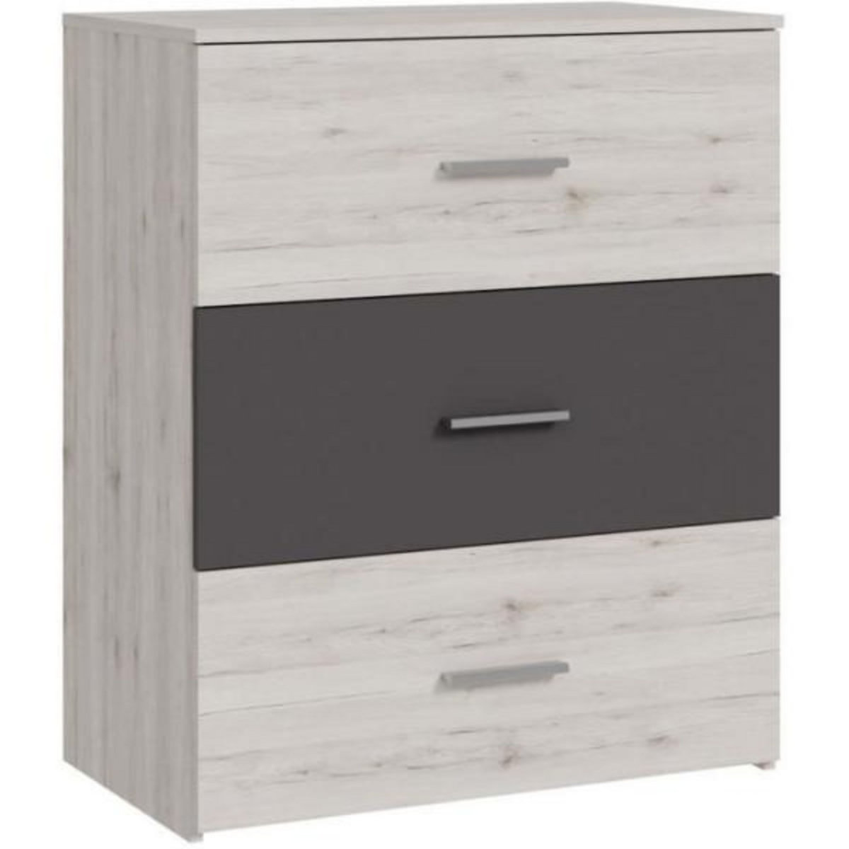 MARKET24 Commode - ADRIA - 3 tiroirs - Chene cendré / Gris uni - L75x P41 x 90 cm