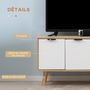 Voir la diapositive 5 : HOMCOM Meuble TV bas sur pied style scandinave 2 portes 2 niches piètement effilé incliné bois panneaux blanc aspect bois