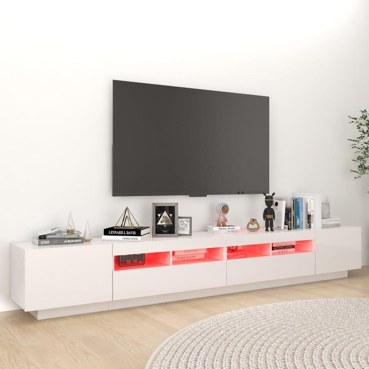 VIDAXL Meuble TV avec lumieres LED Blanc brillant 260x35x40 cm