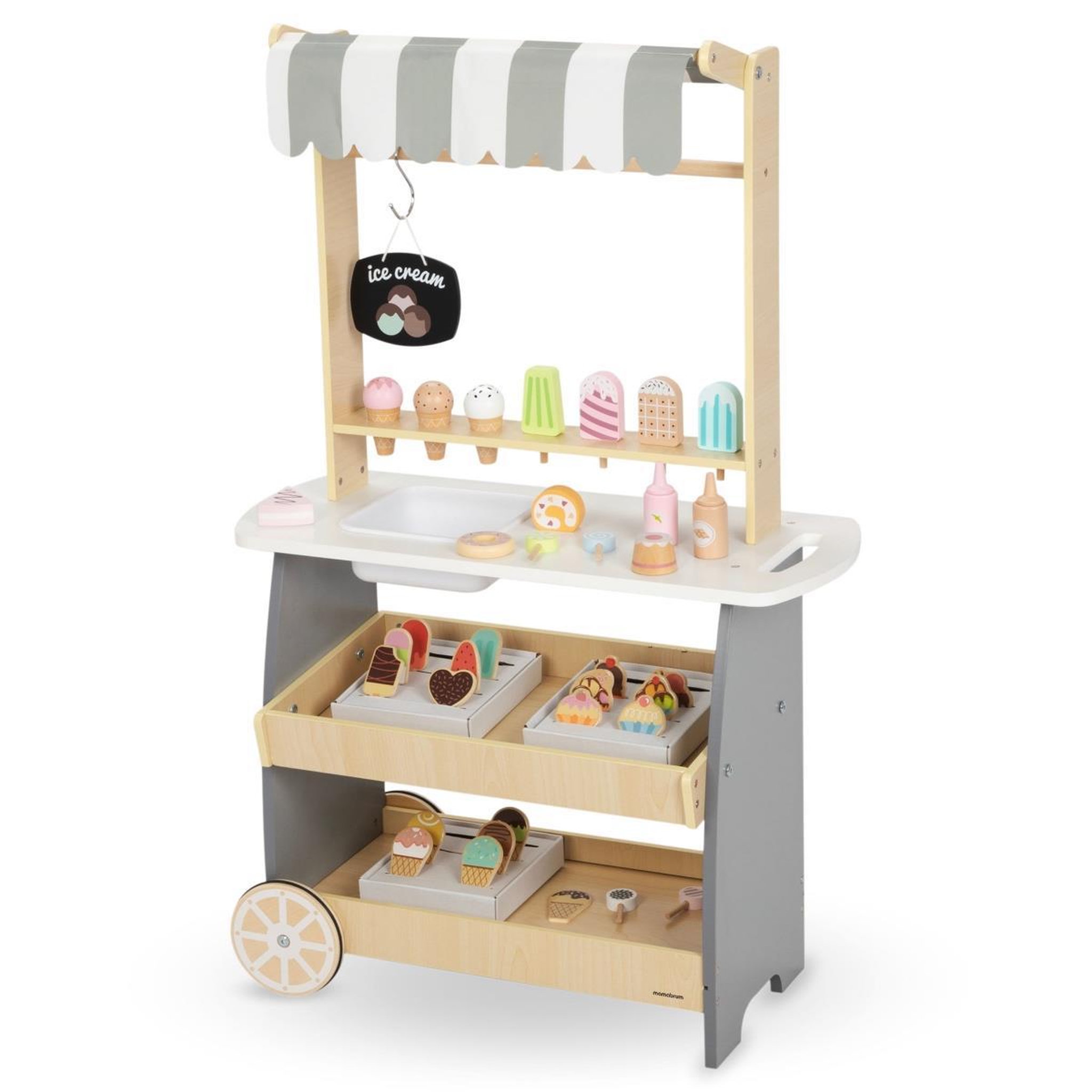 Voir la diapositive 6 : MAMABRUM Marchande Enfant +3 ans - Mamabrum - Chariot à glaces en Bois - Accessoires inclus