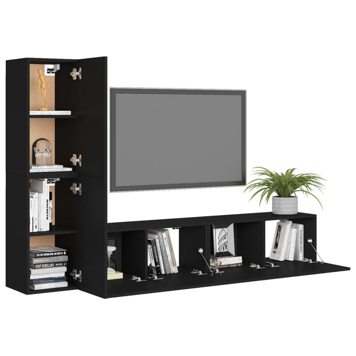 VIDAXL Ensemble de meubles TV 4 pcs Noir Bois d'ingenierie