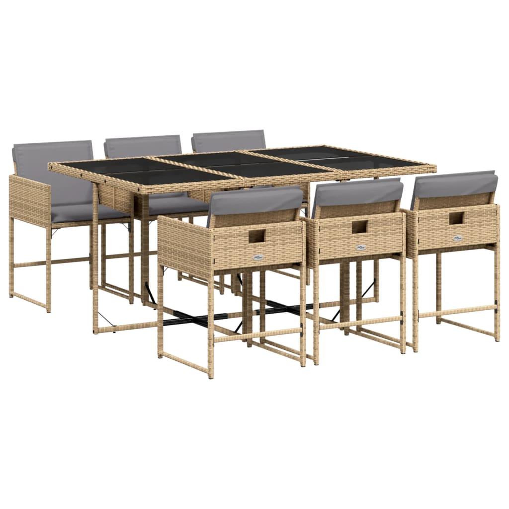 Voir la diapositive 2 : VIDAXL Ensemble a manger de jardin coussins 7 pcs melange beige rotin