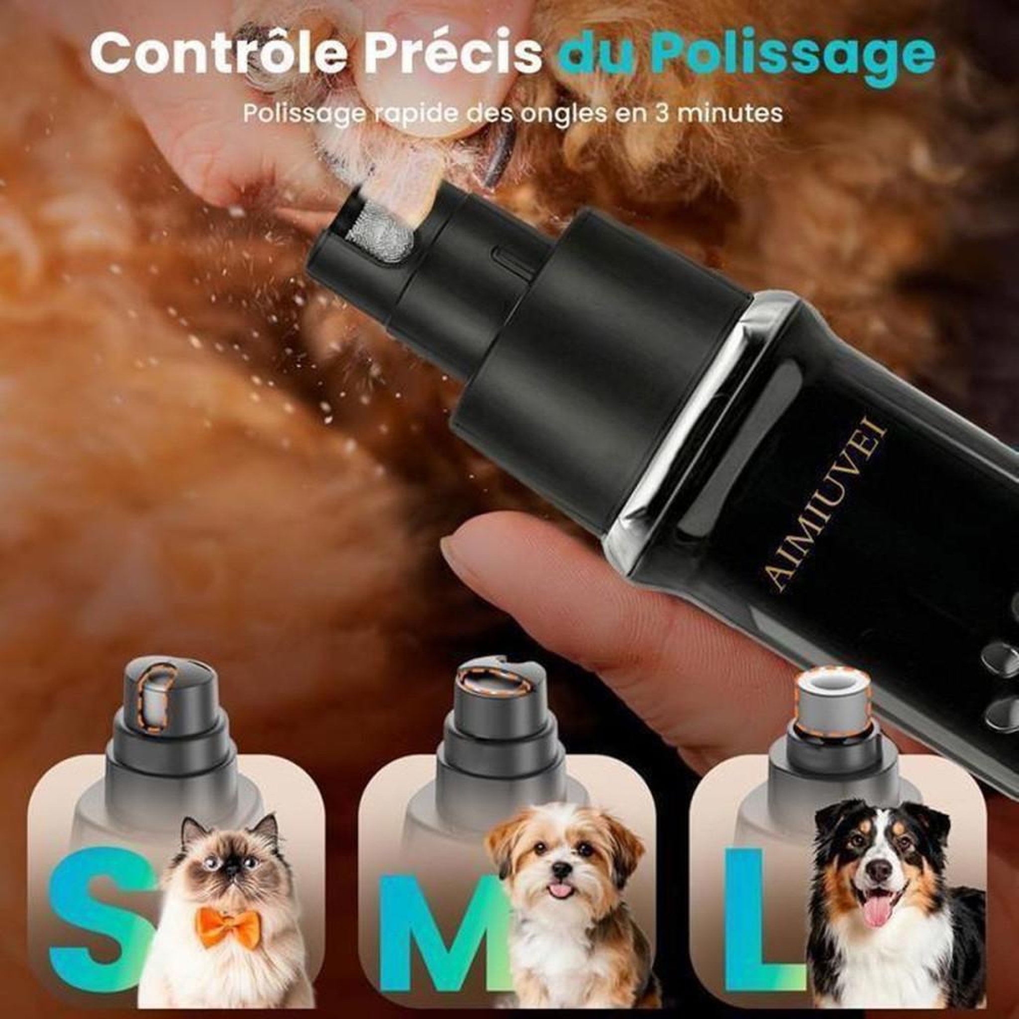 Voir la diapositive 4 : Tondeuse électrique 4-en-1 poils chiens et chats, lames en céramique, IPX4, recharge USB-C 1000 mAh, peignes de guidage