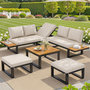 Voir la diapositive 1 : MERAX Salon de jardin 7 places avec, canapé angle, dossier réglable, poufs et table