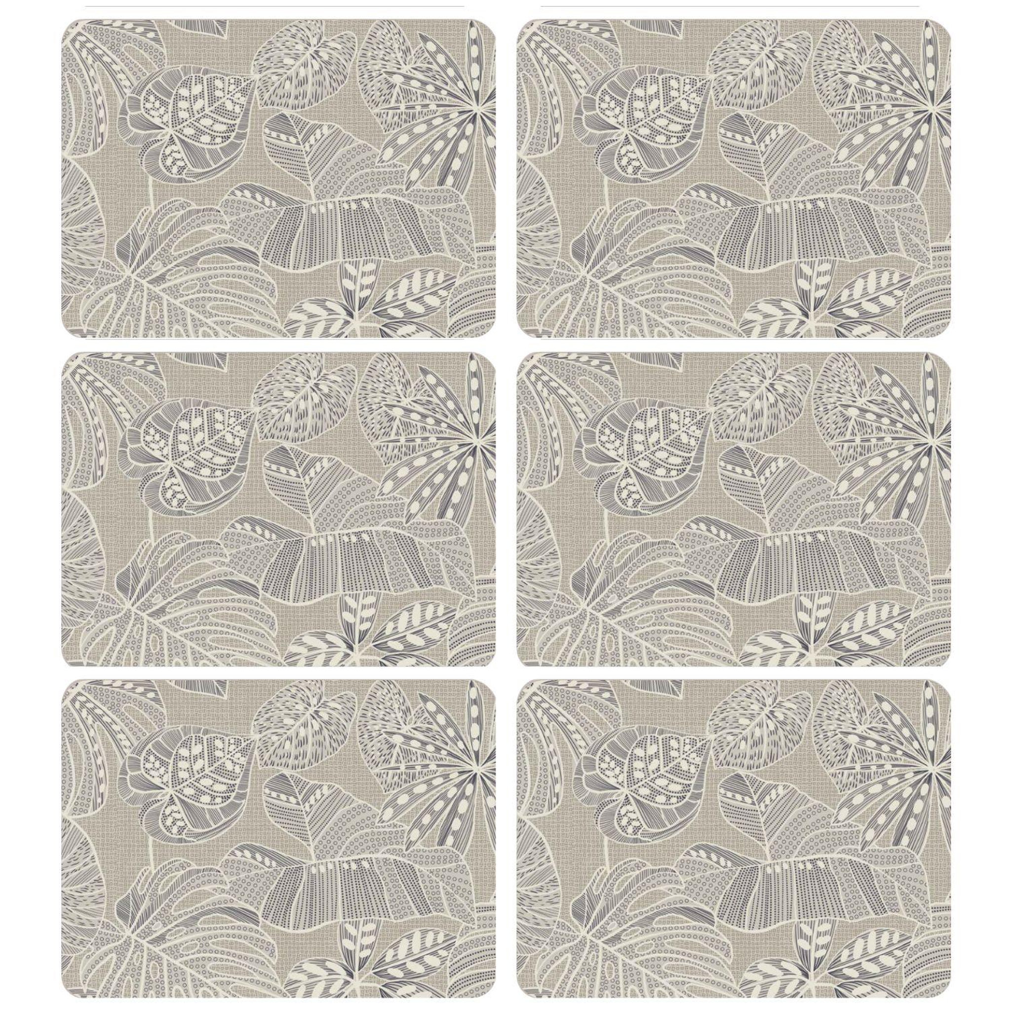 TOILINUX Lot de 6 sets de table motifs tropical wild - 28 x 43 cm - ecru