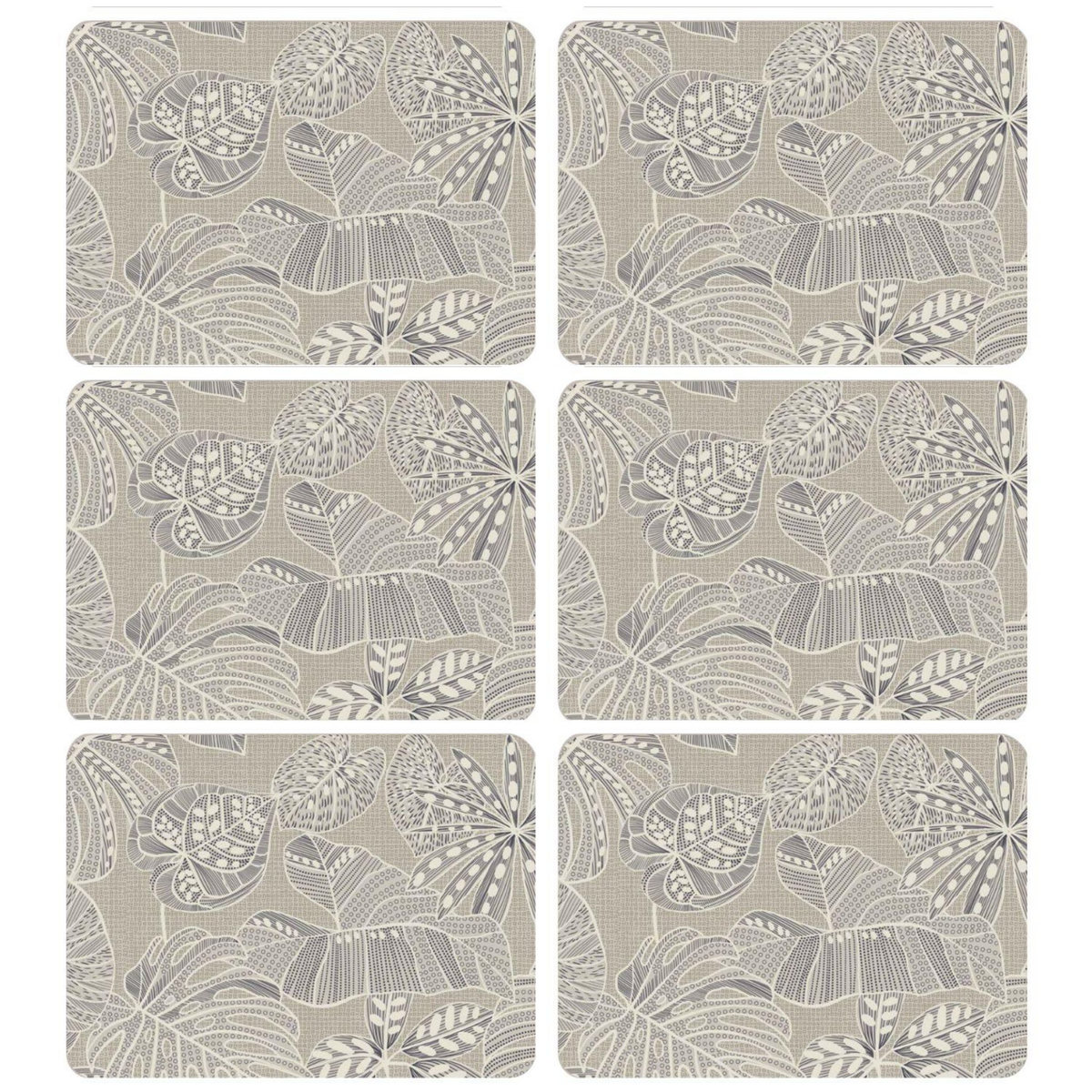 HABITABLE Lot de 6 sets de table motifs tropical WILD - 28 x 43 cm - Ecru