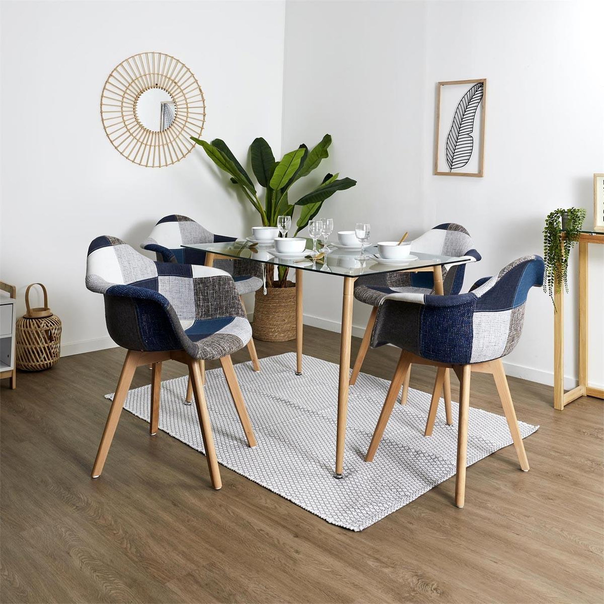 Voir la diapositive 3 : The Home Deco Factory Lot de 2 fauteuils déco  patchwork  85cm bleu gris