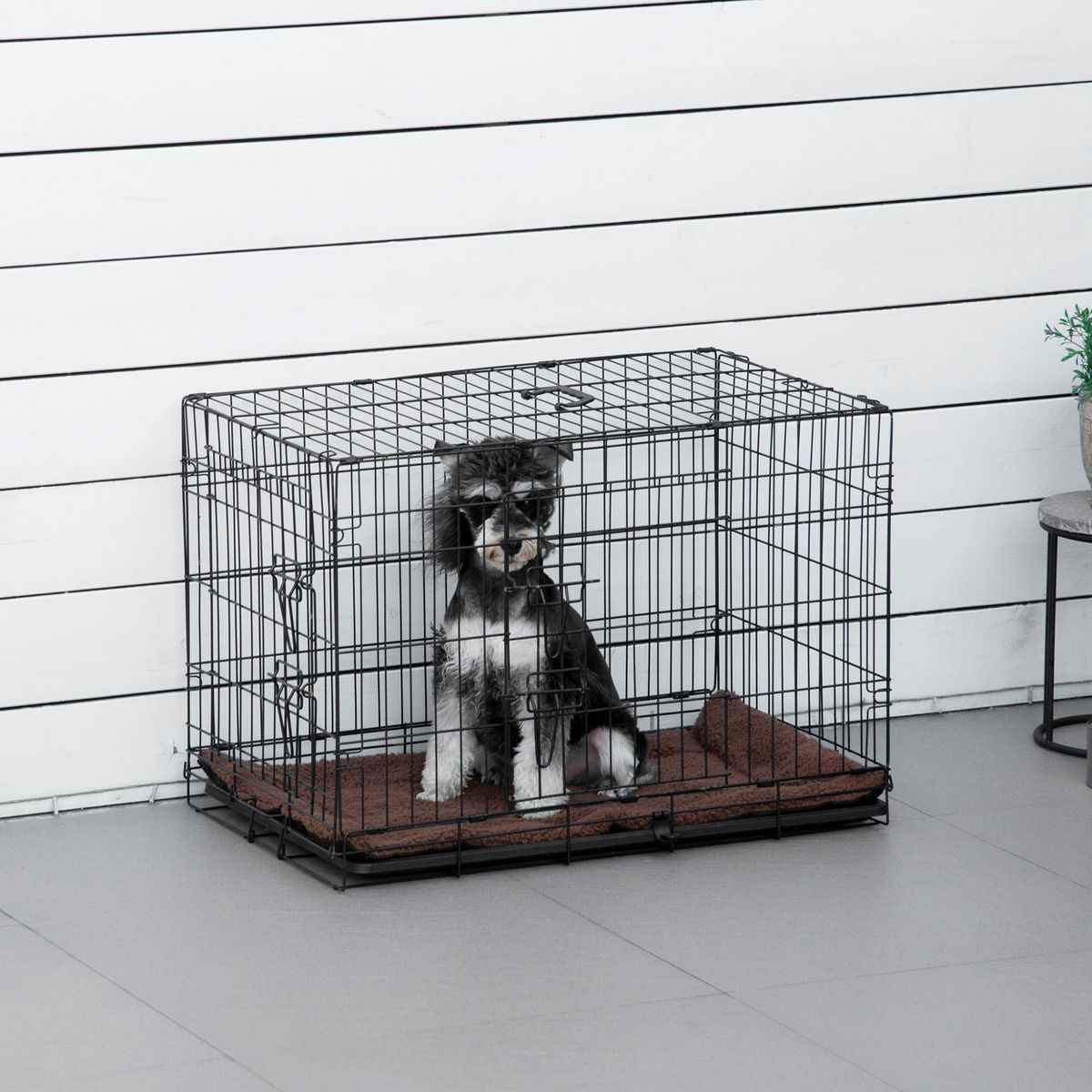 PAWHUT Cage de transport pliante pour chien poignée, plateau amovible, coussin fourni 76 x 53 x 57 cm noir