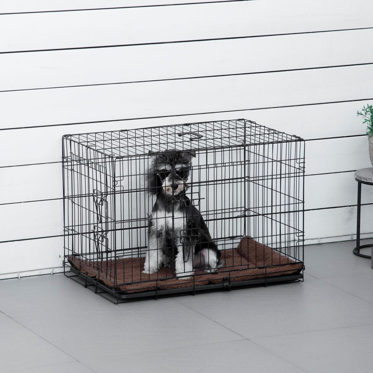 PAWHUT Cage de transport pliante pour chien poignée, plateau amovible, coussin fourni 76 x 53 x 57 cm noir