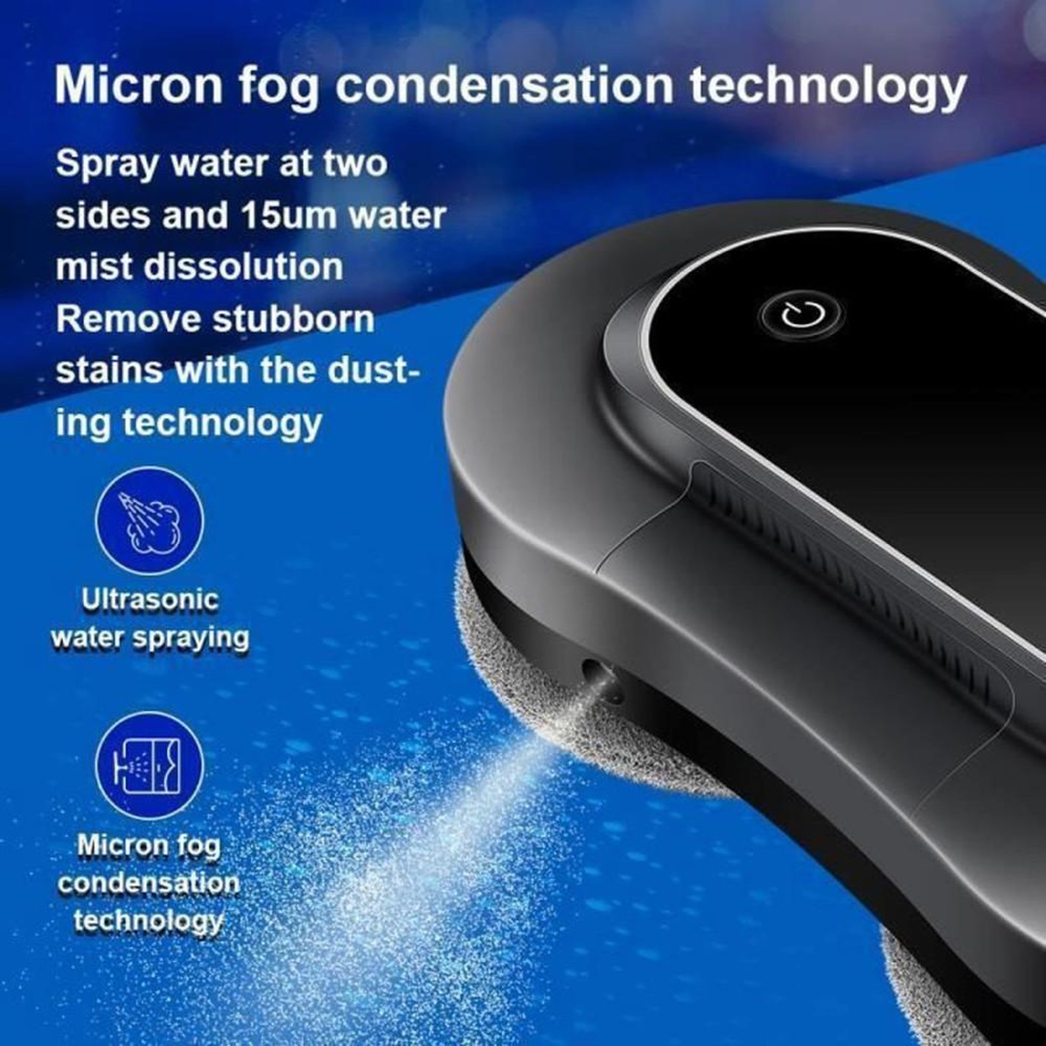 Voir la diapositive 3 : Robot nettoyeur de vitres intelligent YW810 avec contrôle via appli, double pulvérisation 70 ml, détection des bords, protection anti-chute et système UPS