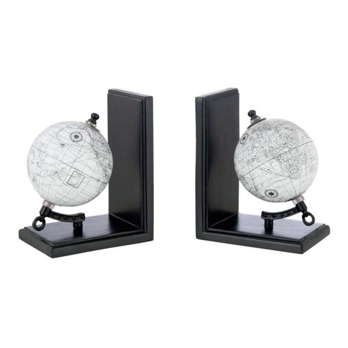 Paris Prix Lot de 2 Serre-Livres en Bois  Globe  18cm Noir & Gris