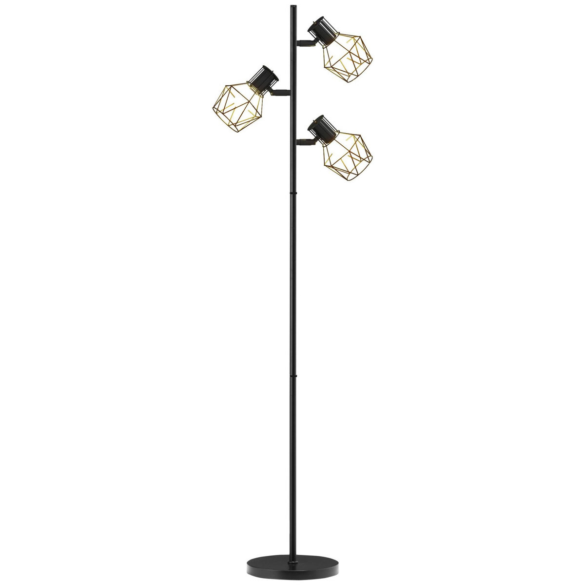 HOMCOM Lampadaire design industriel 3 ampoules max. 40W H.169 cm abat-jour cage métal noir