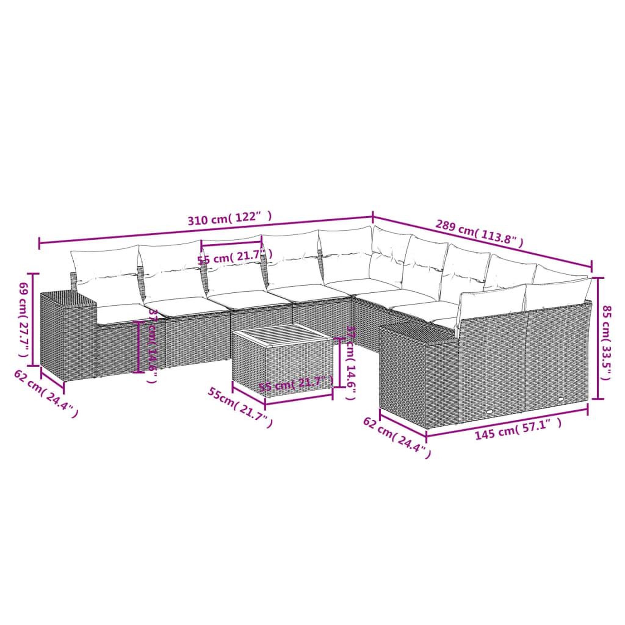 Voir la diapositive 4 : VIDAXL Salon de jardin 11 pcs avec coussins noir resine tressee