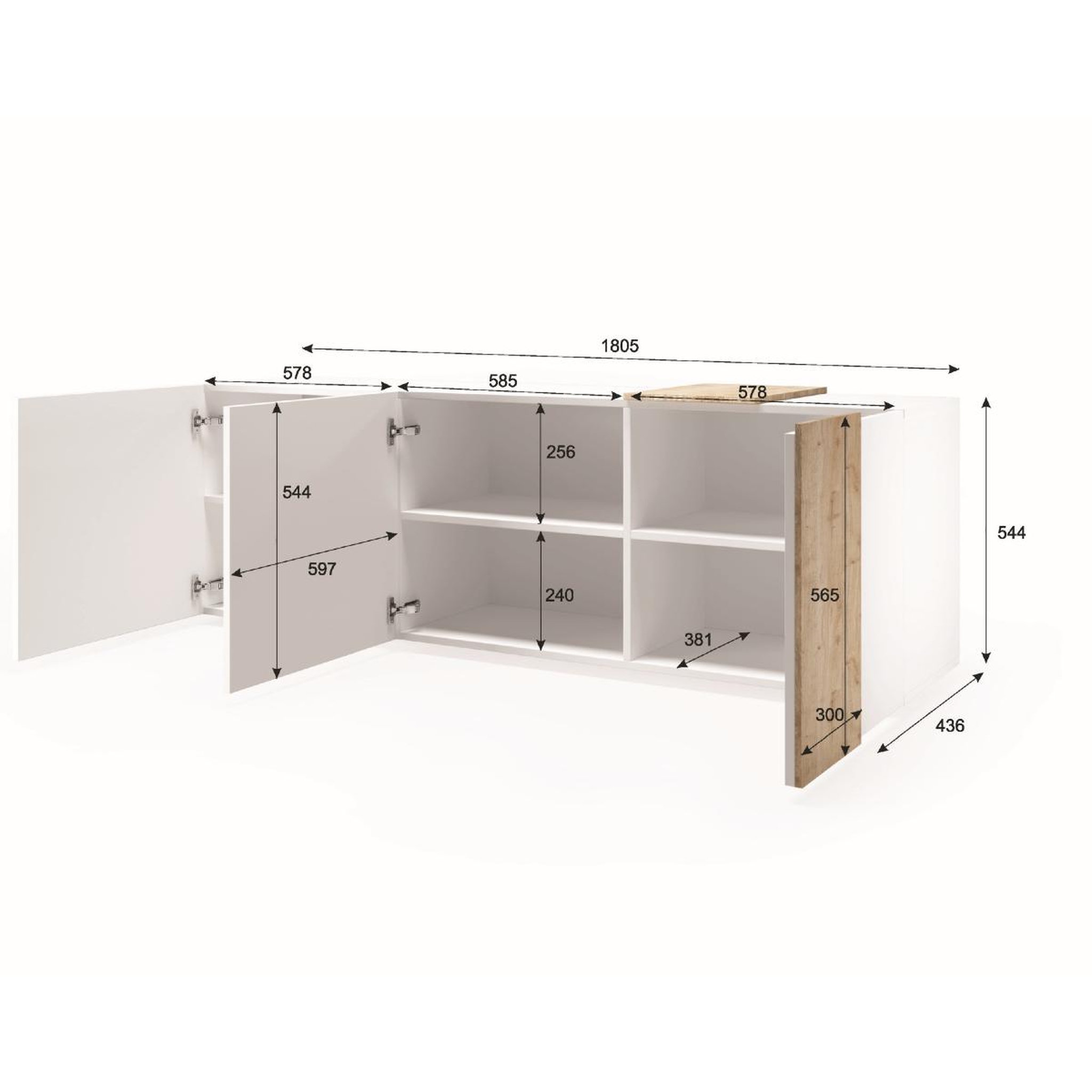 Voir la diapositive 6 : JLC KREATION Meuble tv moderne bois et blanc 3 portes sia