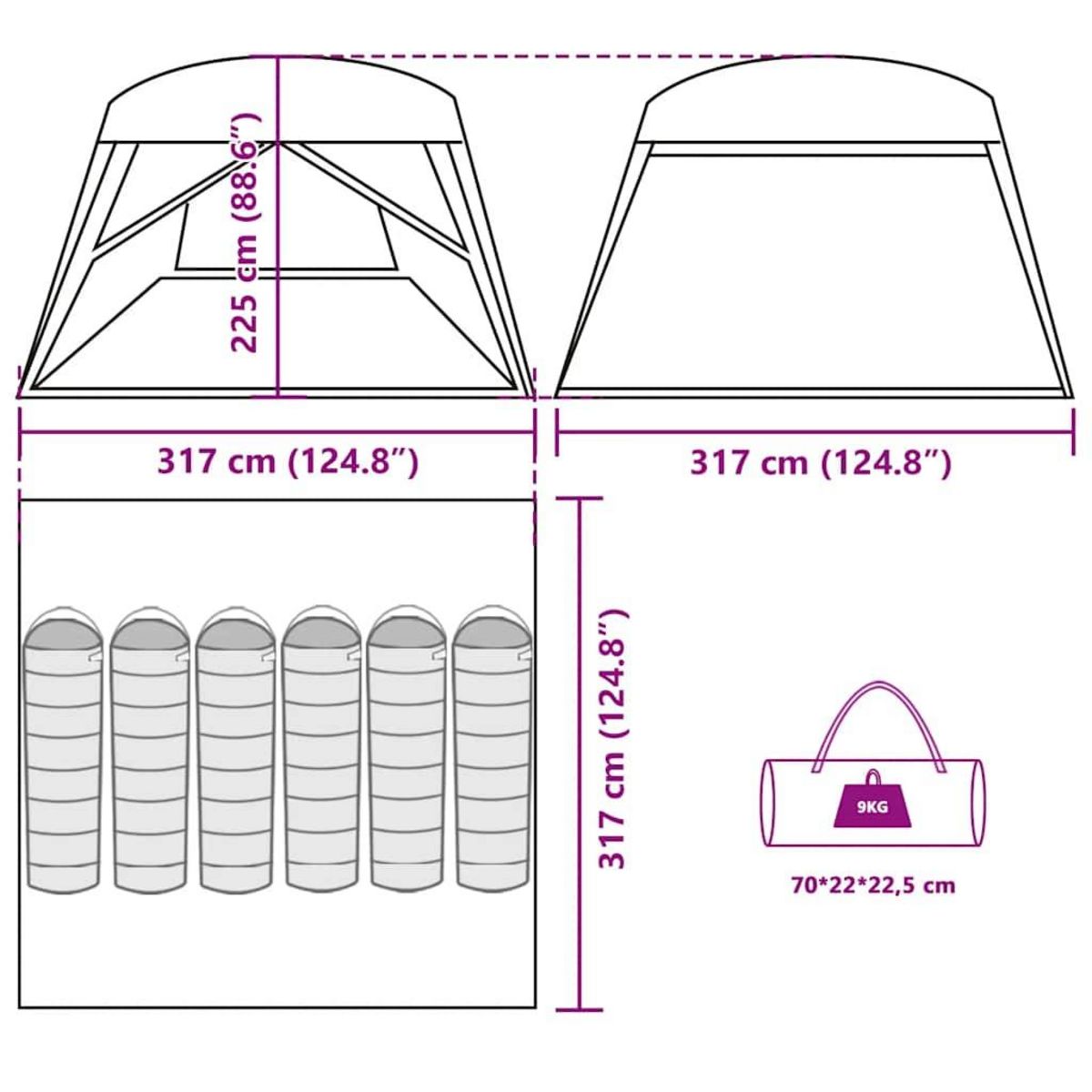 VIDAXL Tente de cabine familiale 6 personnes gris orange impermeable