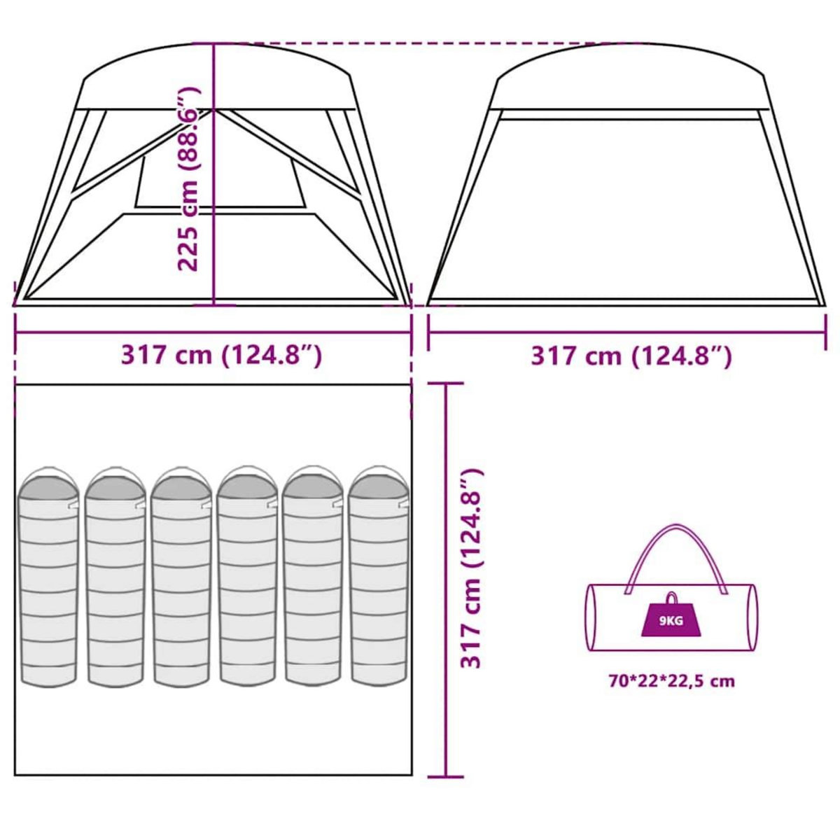 VIDAXL Tente de cabine familiale 6 personnes gris orange impermeable