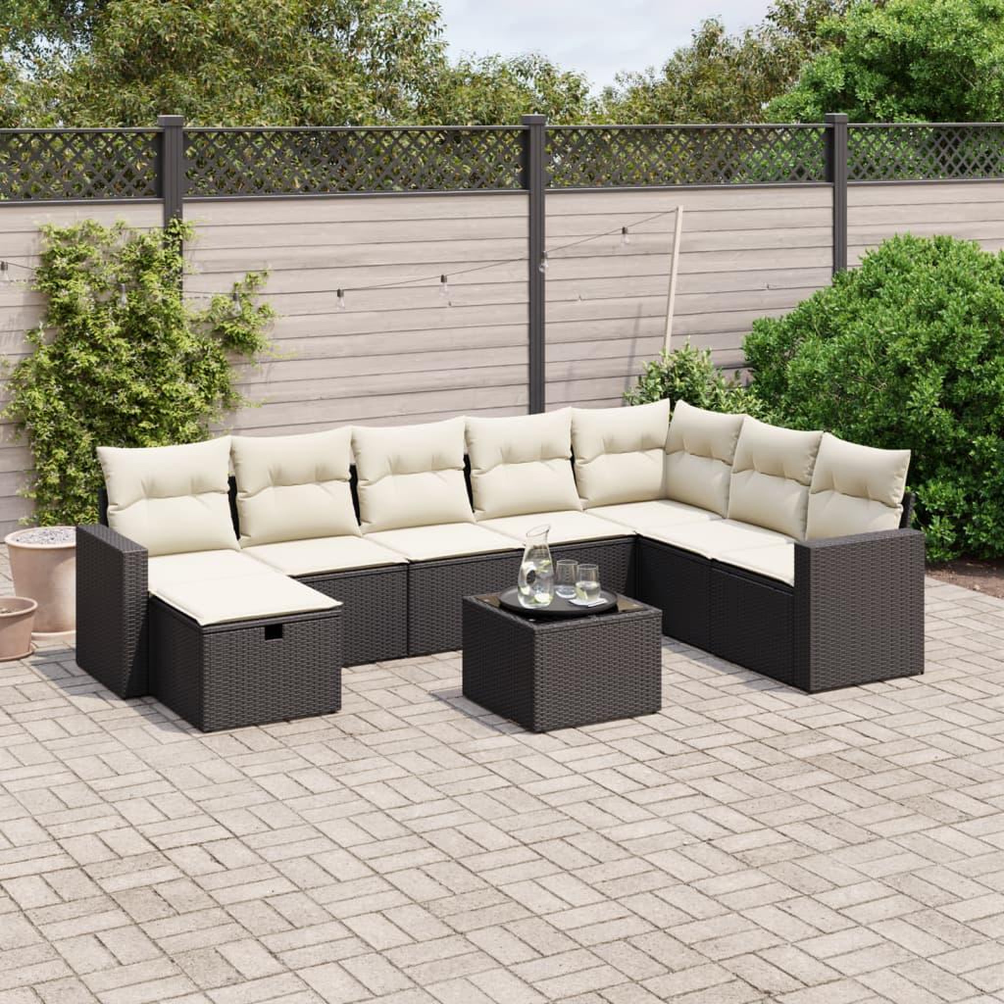 VIDAXL Salon de jardin 9 pcs avec coussins noir resine tressee