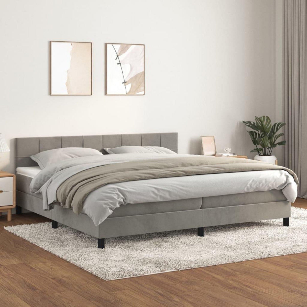 VIDAXL Sommier a lattes de lit et matelas Gris clair 200x200cm Velours
