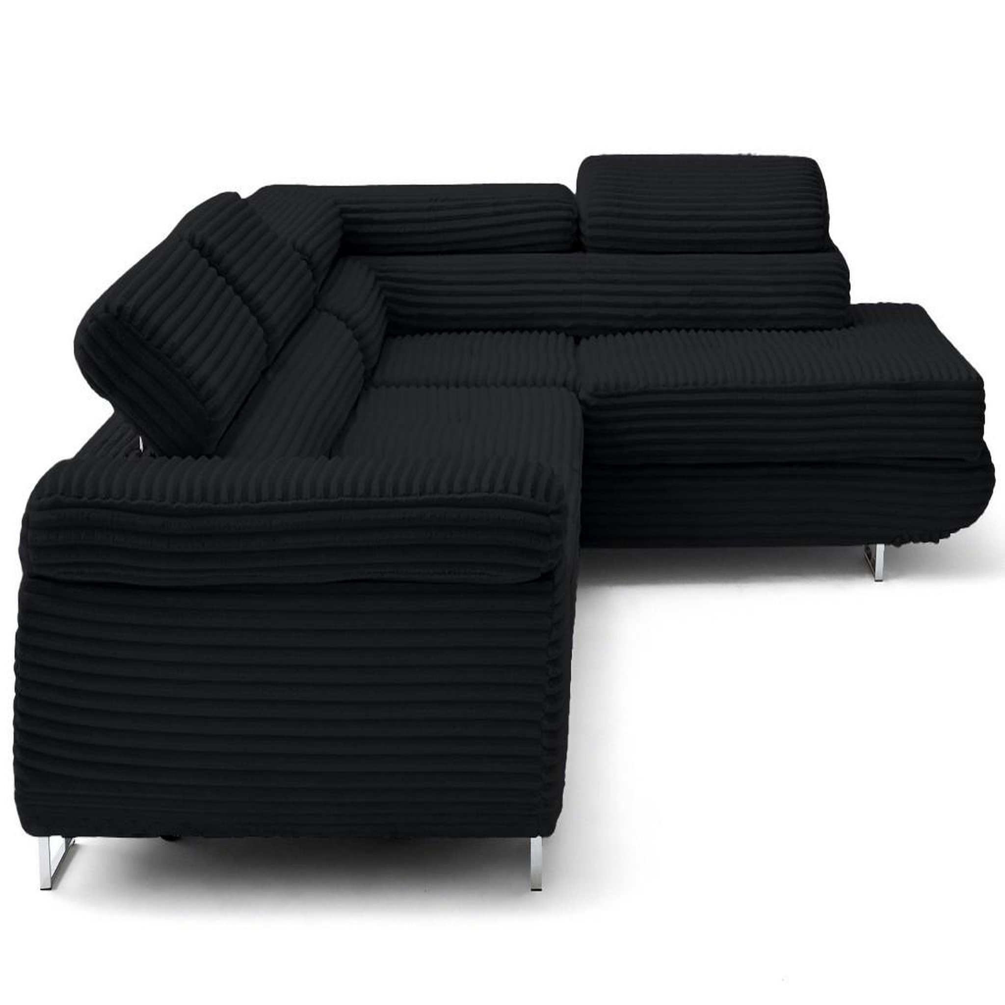 Voir la diapositive 3 : LISA DESIGN Zaria - canapé d'angle droit 5 places convertible avec coffre et têtières en velours côtelé grosses côtes