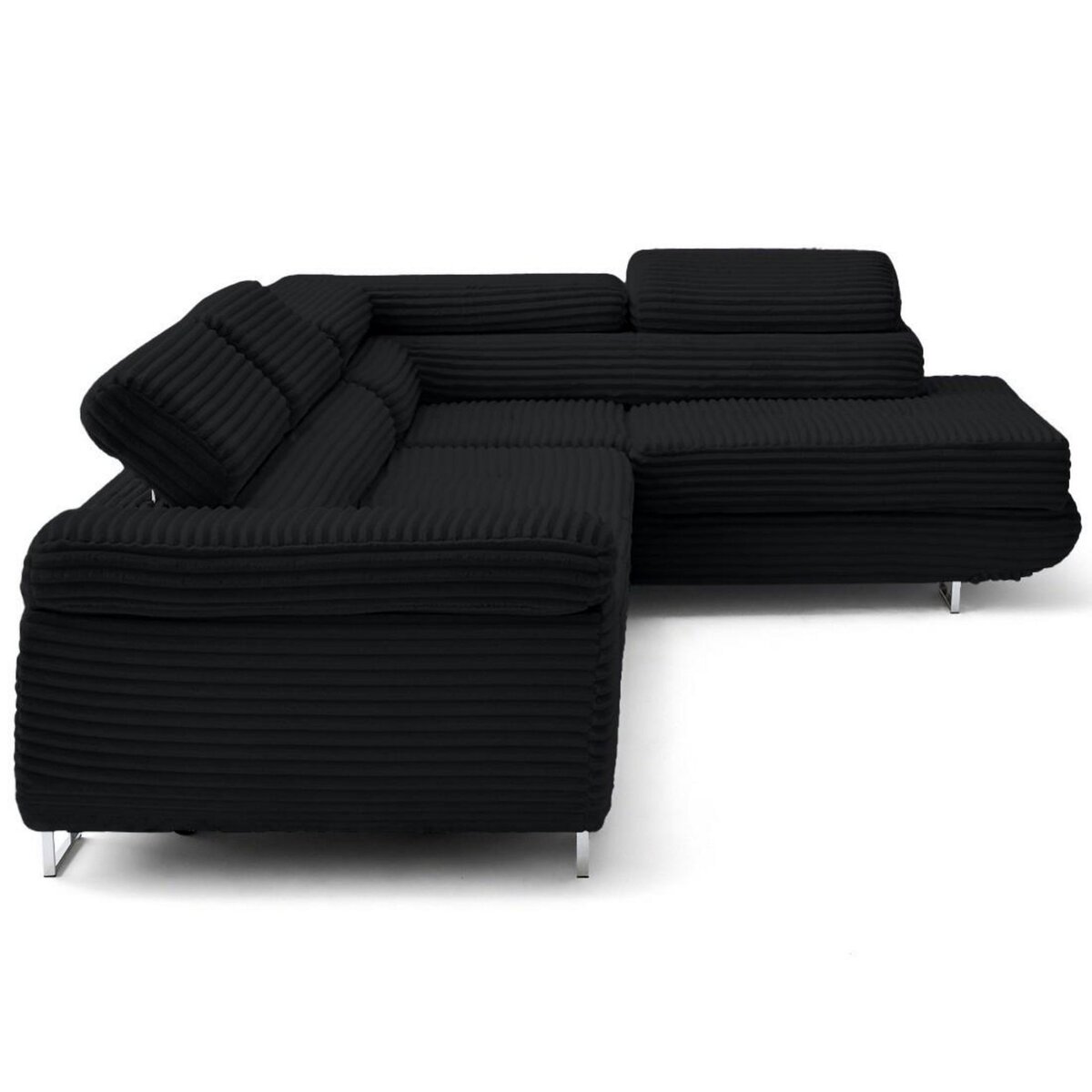 LISA DESIGN Zaria - canapé d'angle droit 5 places convertible avec coffre et têtières en velours côtelé grosses côtes