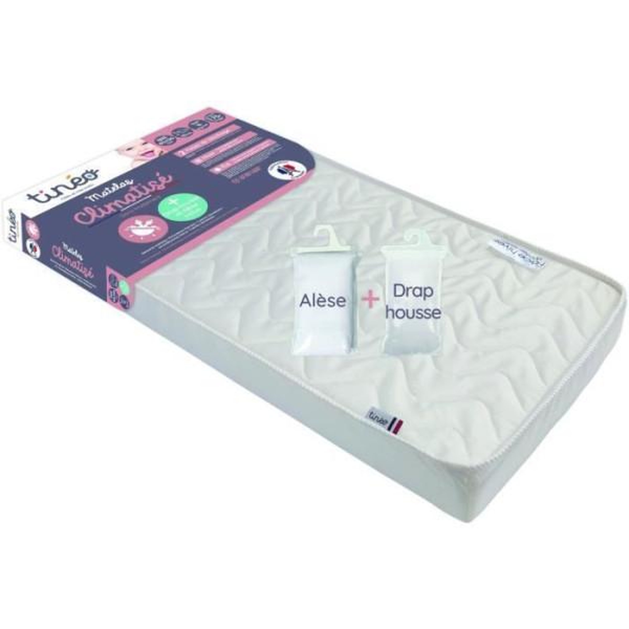 Voir la diapositive 3 : TINEO Matelas bébé climatisé compressé - 70 x 140 cm - Epaisseur 11 cm - Avec Drap housse et Alese - TINEO