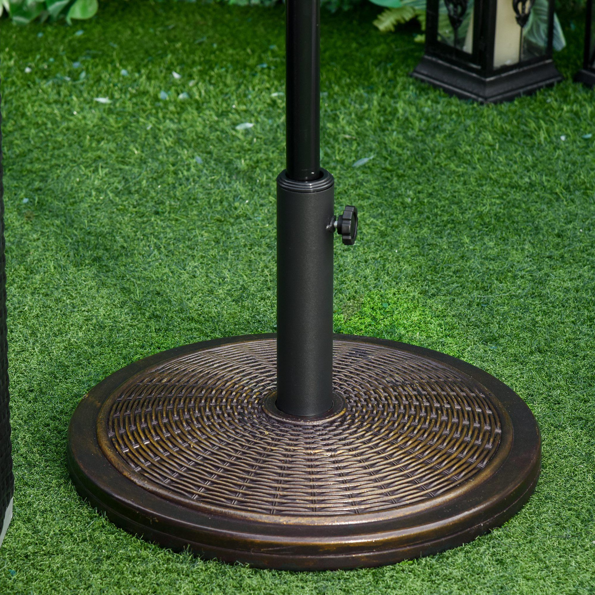 Voir la diapositive 2 : OUTSUNNY Pied de parasol rond base de lestage Ø 48 x 34 cm résine imitation rotin poids net 14 Kg noir bronze