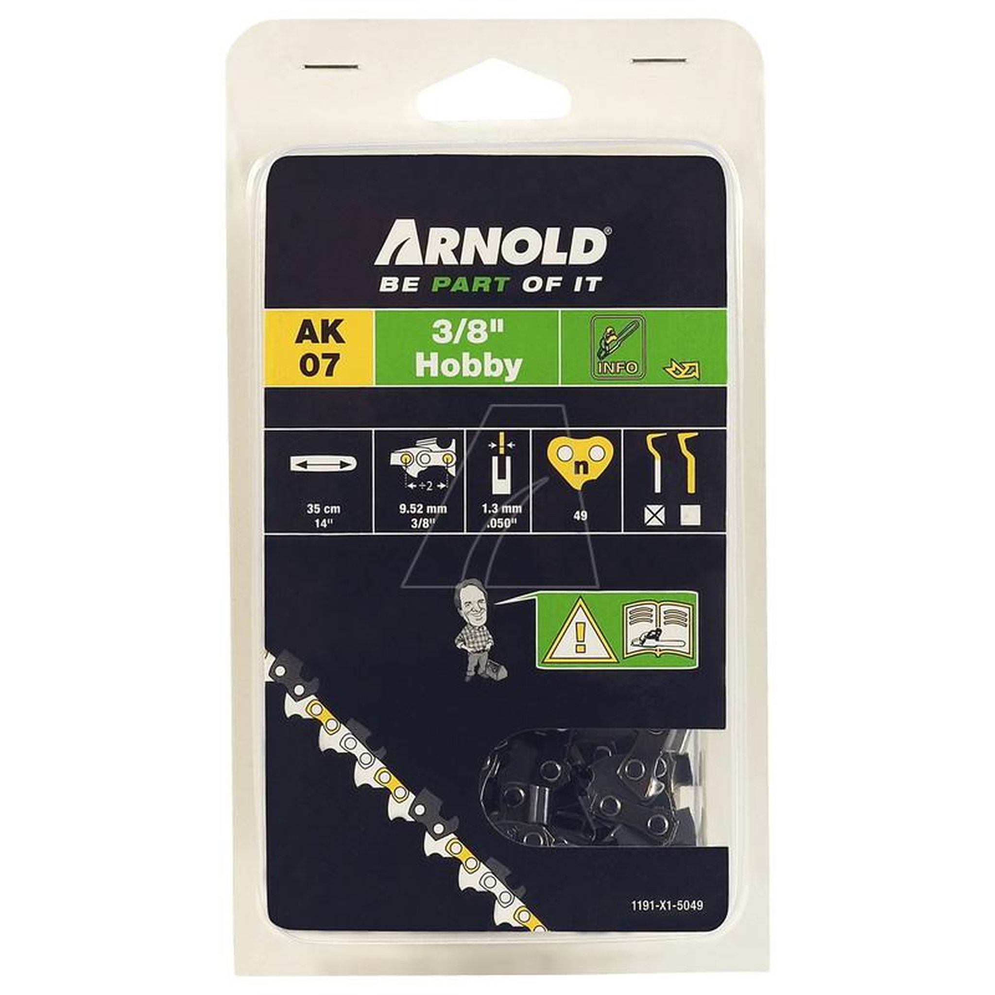 ARNOLD Chaîne de tronçonneuse 3/8 , 1,3 mm, 49 maillons d'entraîneurs - gouges demi-rondes