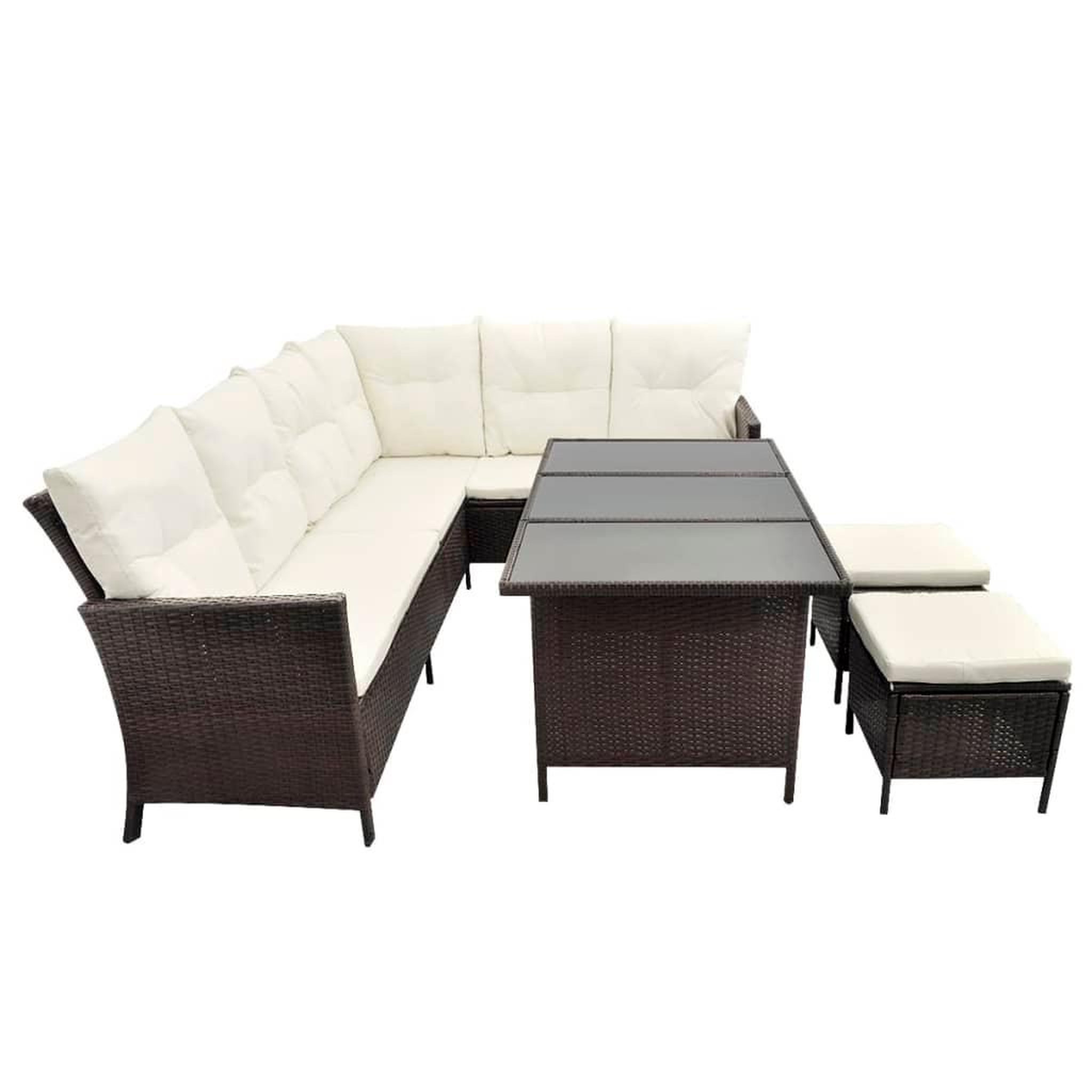 Voir la diapositive 5 : VIDAXL Salon de jardin 4 pcs avec coussins Resine tressee Marron
