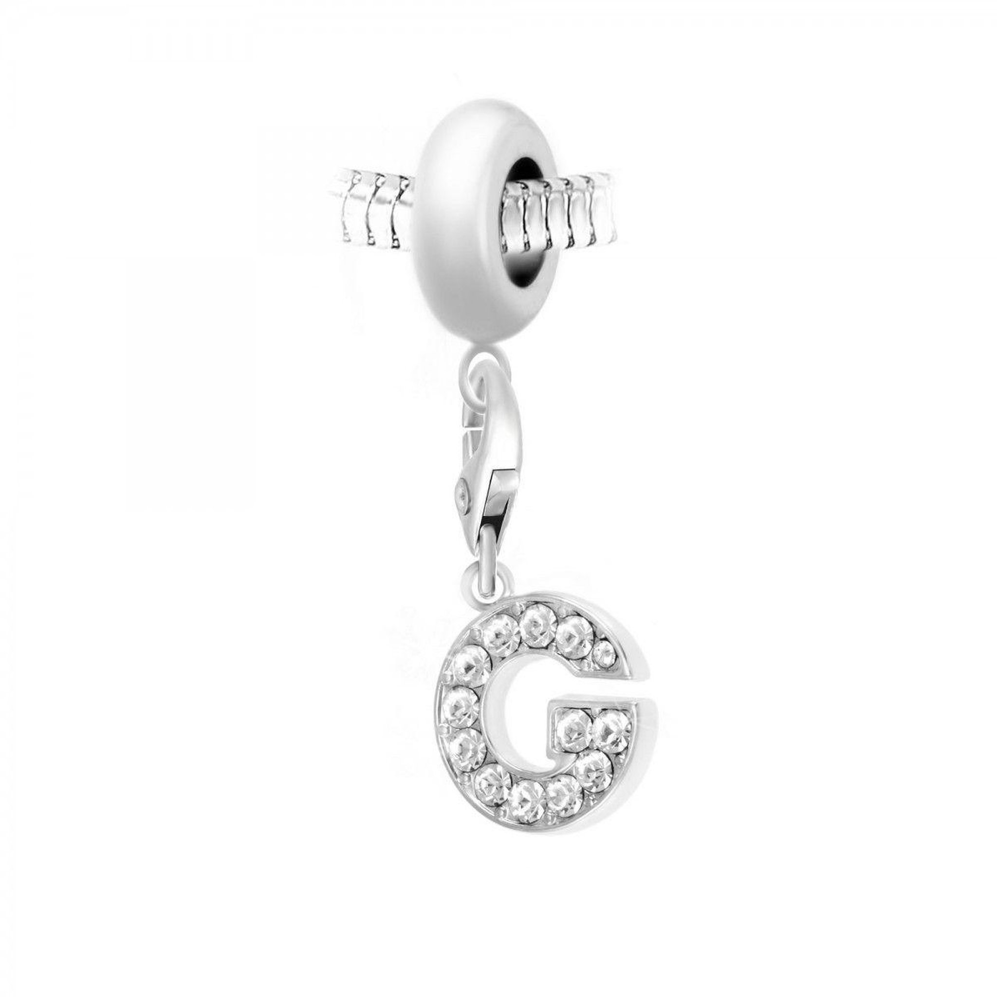 SC CRYSTAL Charm perle SC Crystal en acier avec pendentif lettre G ornée de Cristaux scintillants