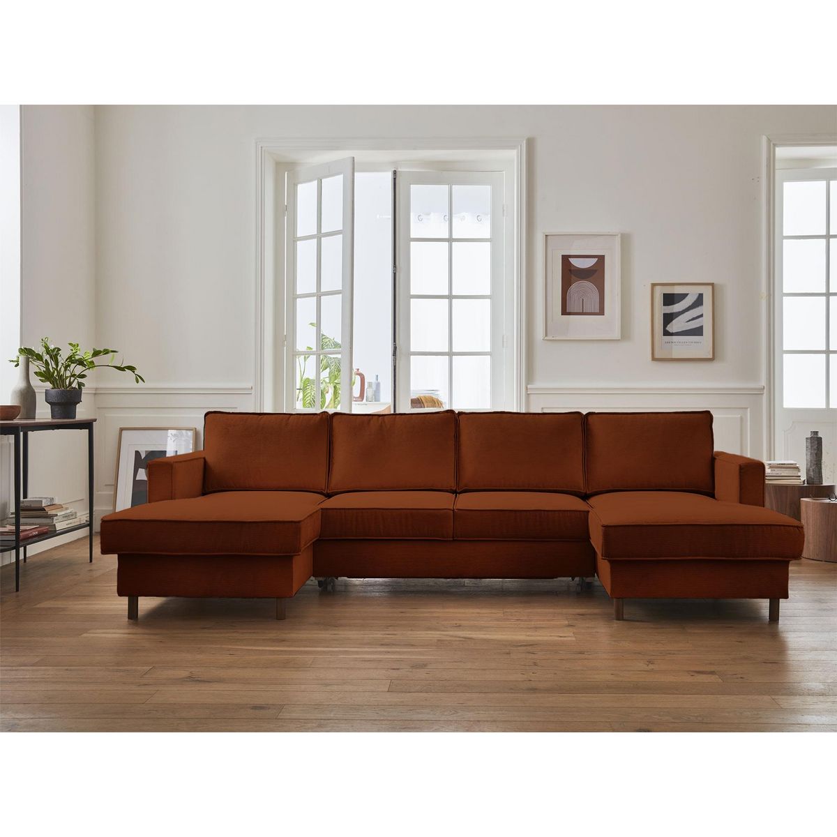 LISA DESIGN Jake - canapé panoramique en u - 7 places - convertible avec coffre - en velours côtelé